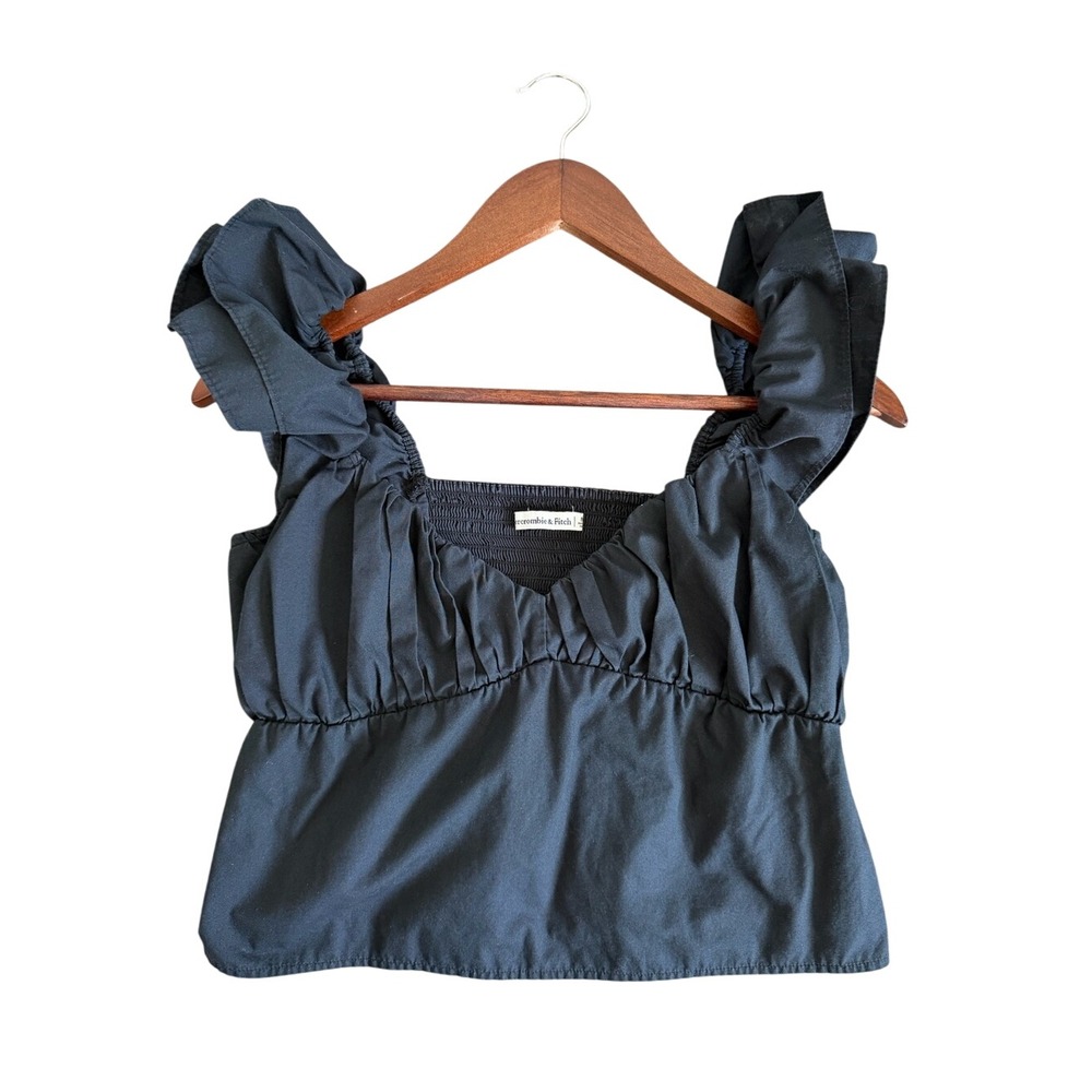 Abercrombie & Fitch Black Ruffle Strap Smocked Crop Top Women’s M